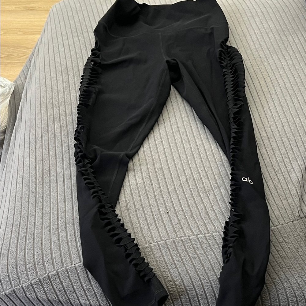 ALO Yoga Black Leggings with Ruffle Detail